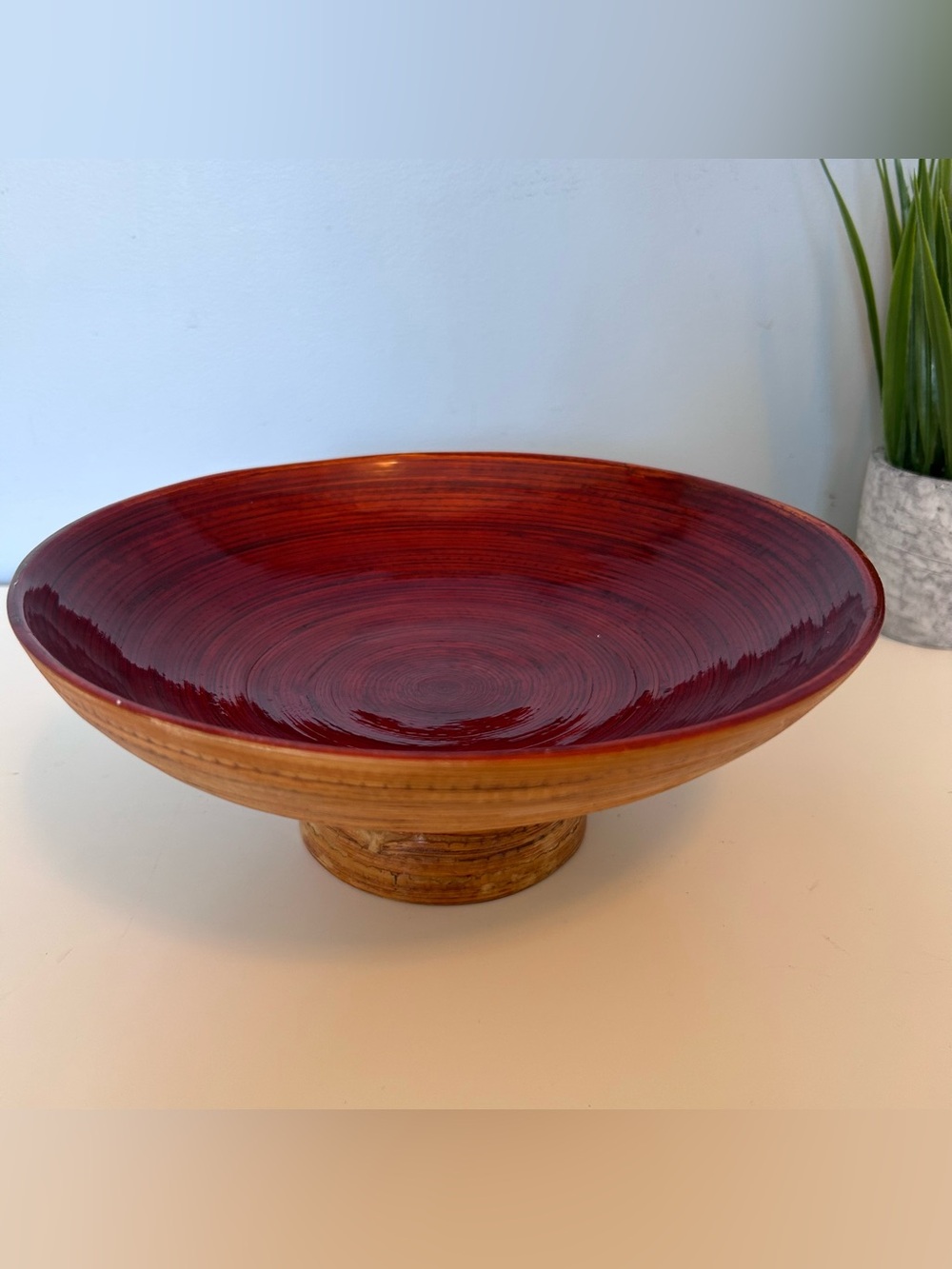 Vintage Spun Bamboo Pedestal Bowl
Red Lacquer 10”